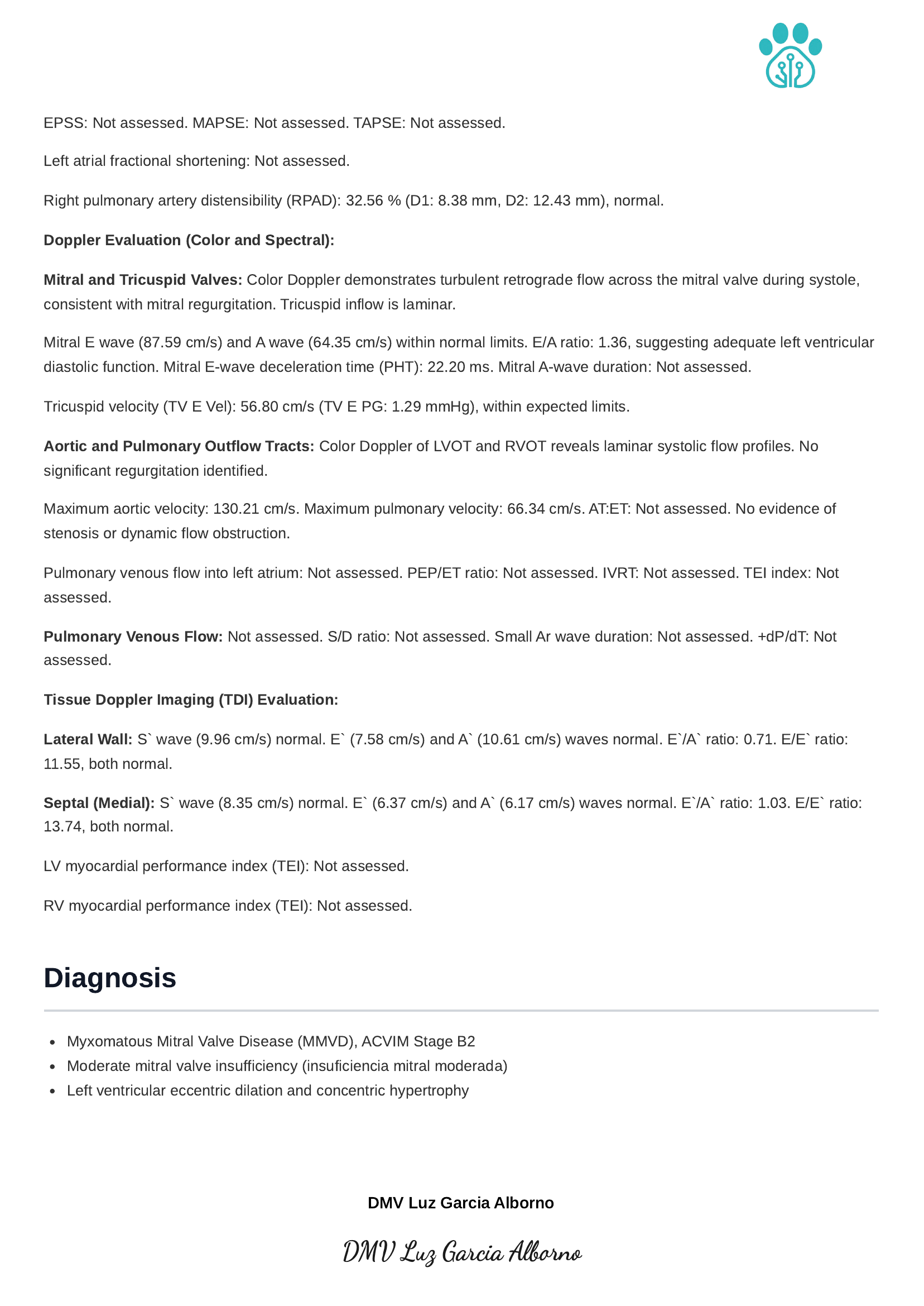 Echocardiography report page 2 of 5